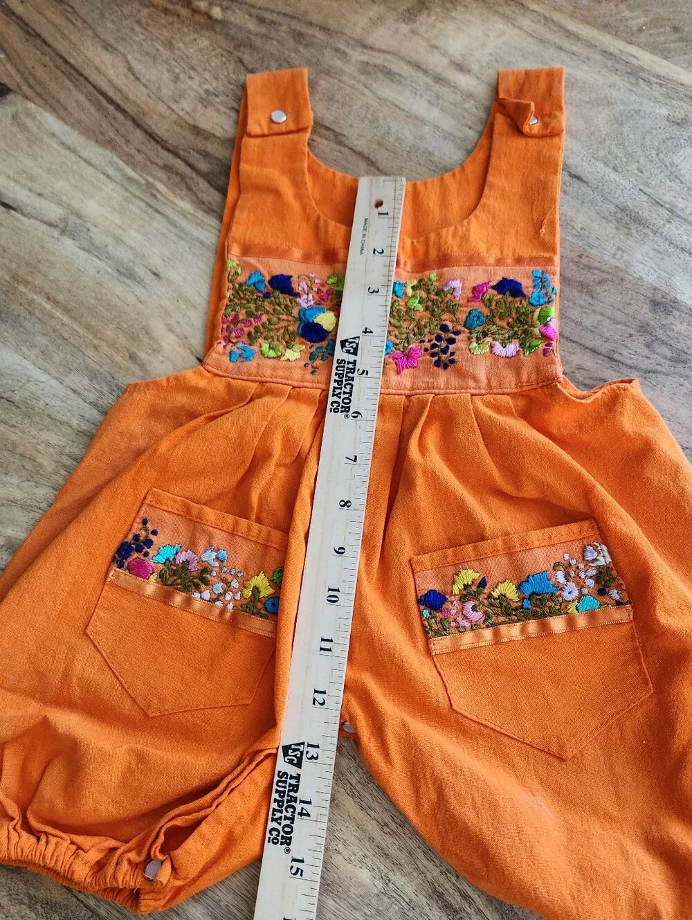 Girls Orange Embroidered Cotton Overalls - size 2